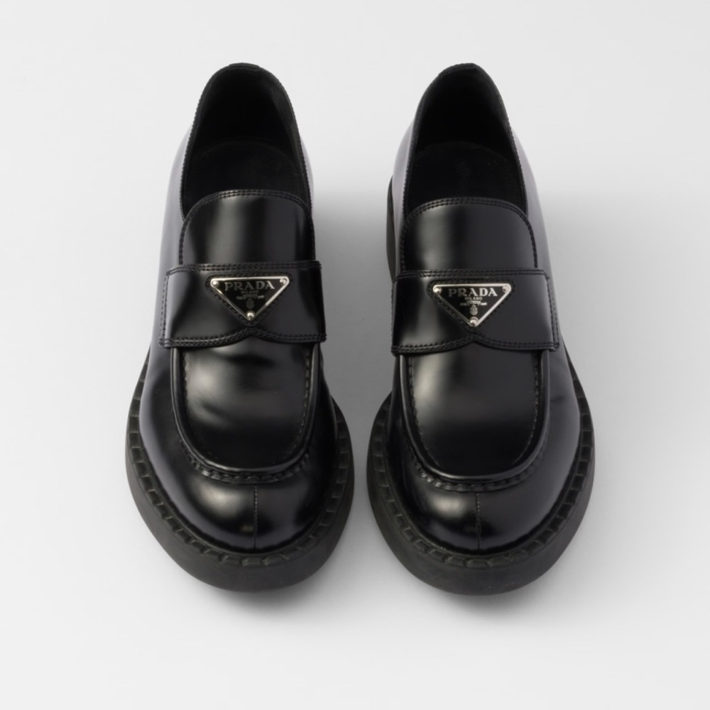 Prada Black Brushed Leather Loafers
